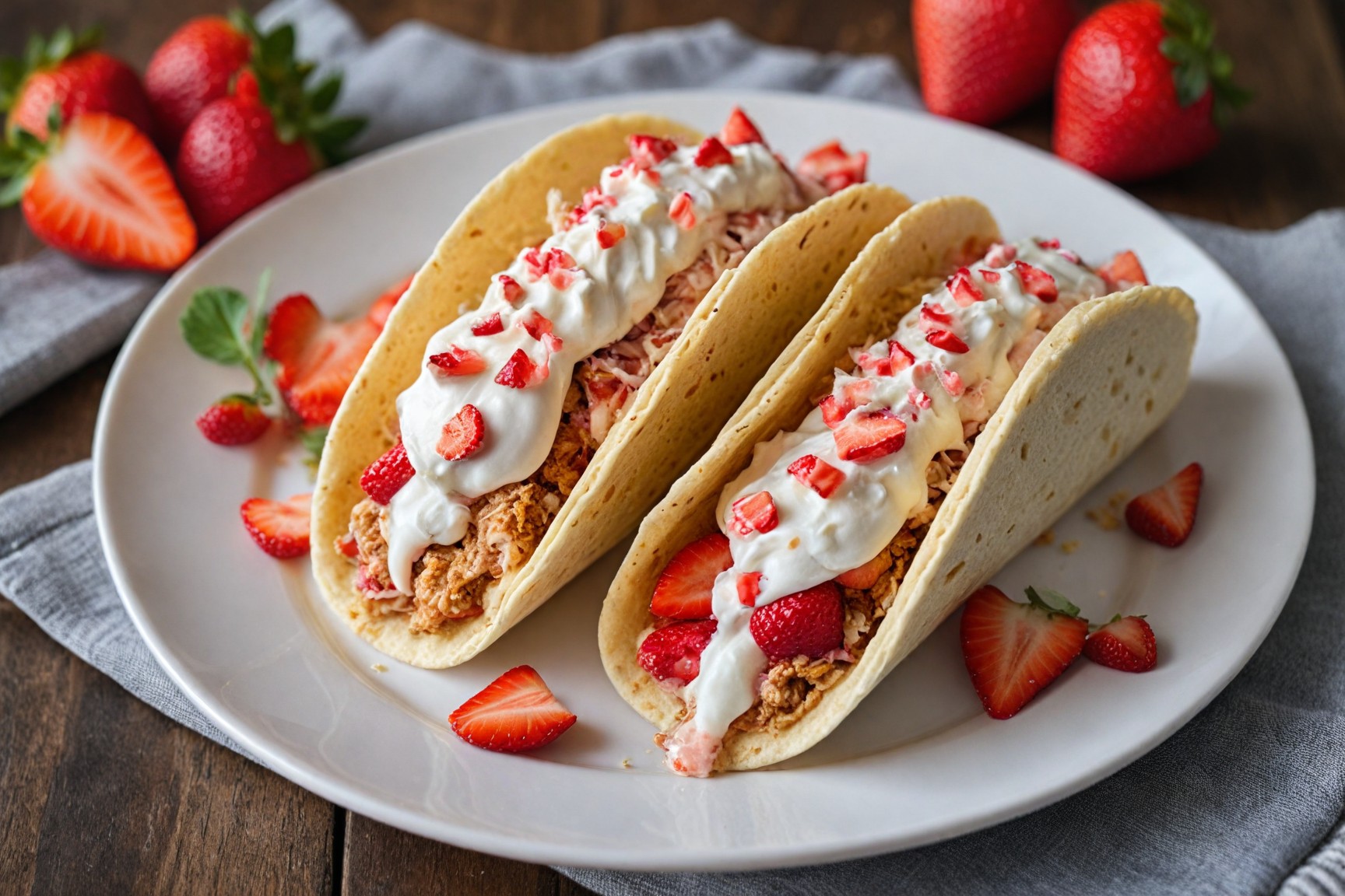 Strawberry Cheesecake Tacos served on a plate